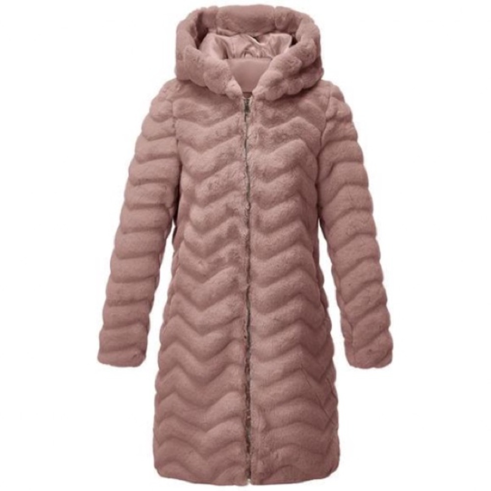 Womens Faux Fur Hooded Long Jacket